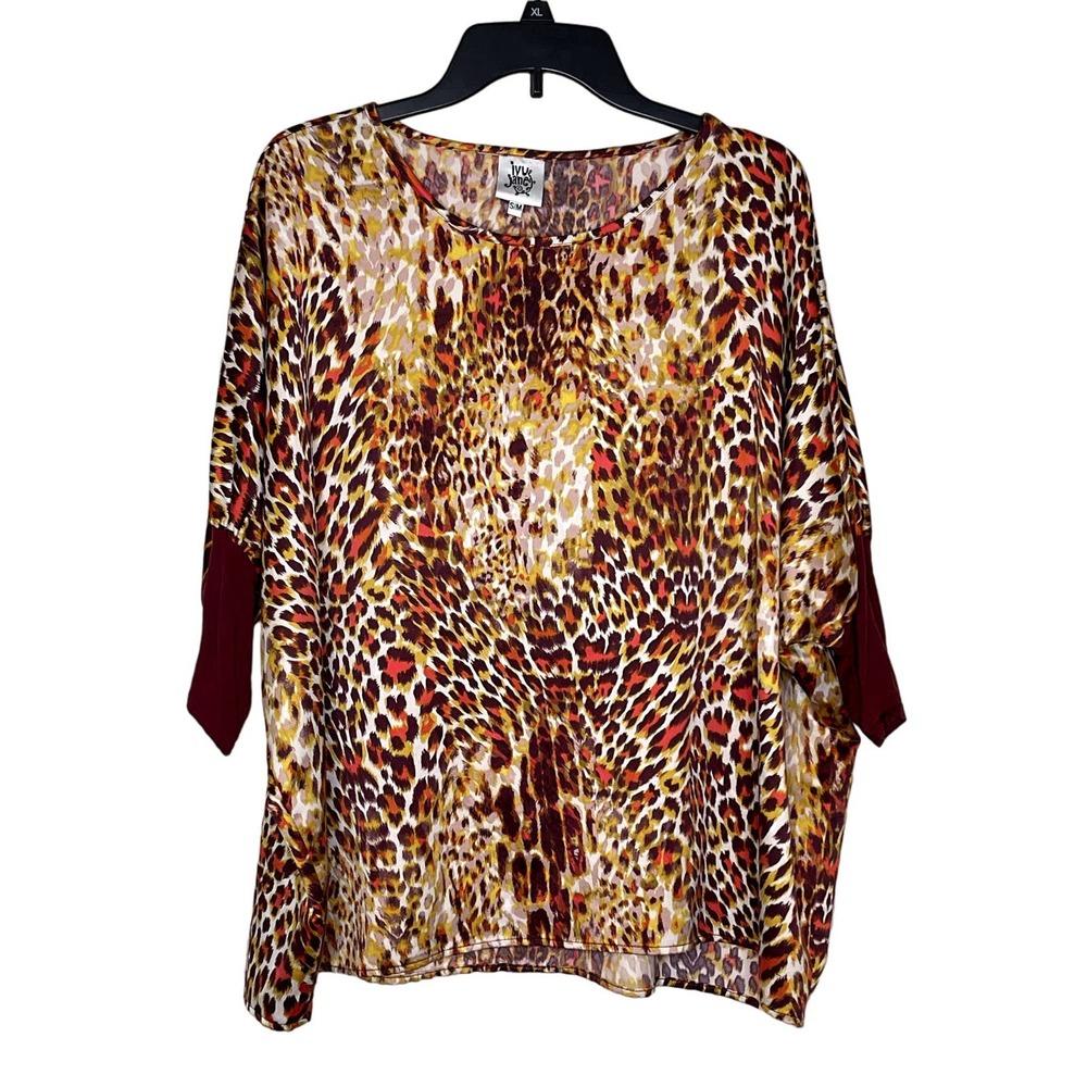 Ivy Jane Women Top Silky Flowy Tunic Leopard Print Dolman Sleeves Colorful Small